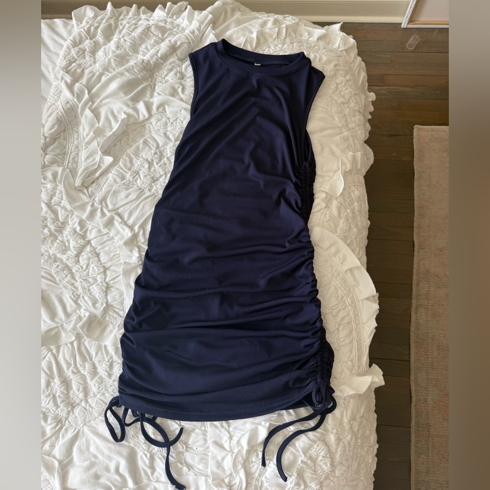 Navy Sleeveless Ruched Dress